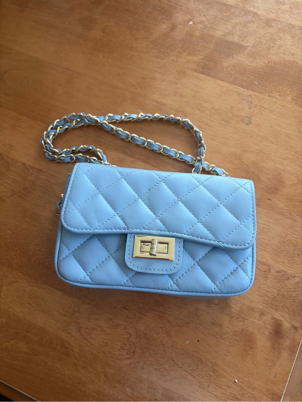 Quilted Light Blue Chain Shoulder Bag